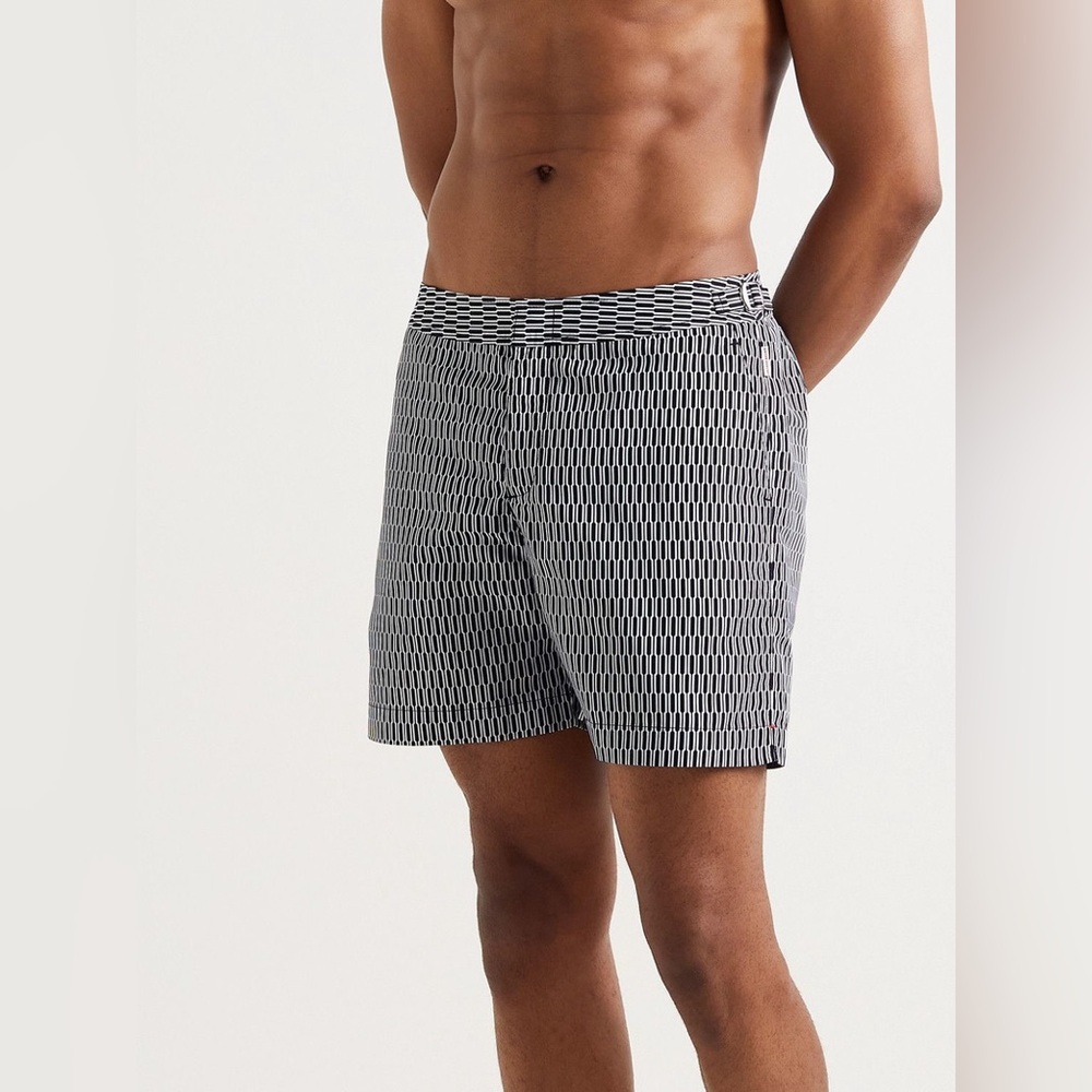 Orlebar Brown Bulldog Bora Mid-Length Printed Swim Shorts White Blue size 36